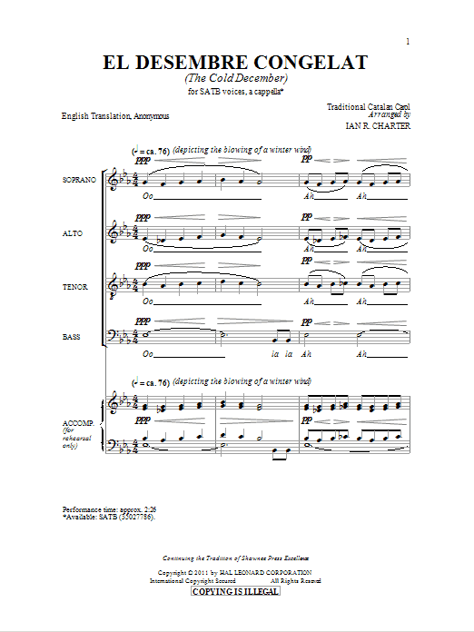 Ian R. Charter El Desembre Congelat Sheet Music Notes & Chords for SATB - Download or Print PDF