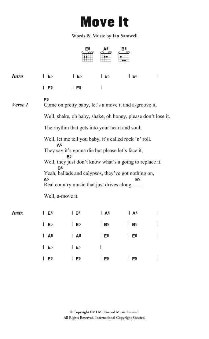 Cliff Richard & The Drifters Move It Sheet Music Notes & Chords for Lyrics & Chords - Download or Print PDF