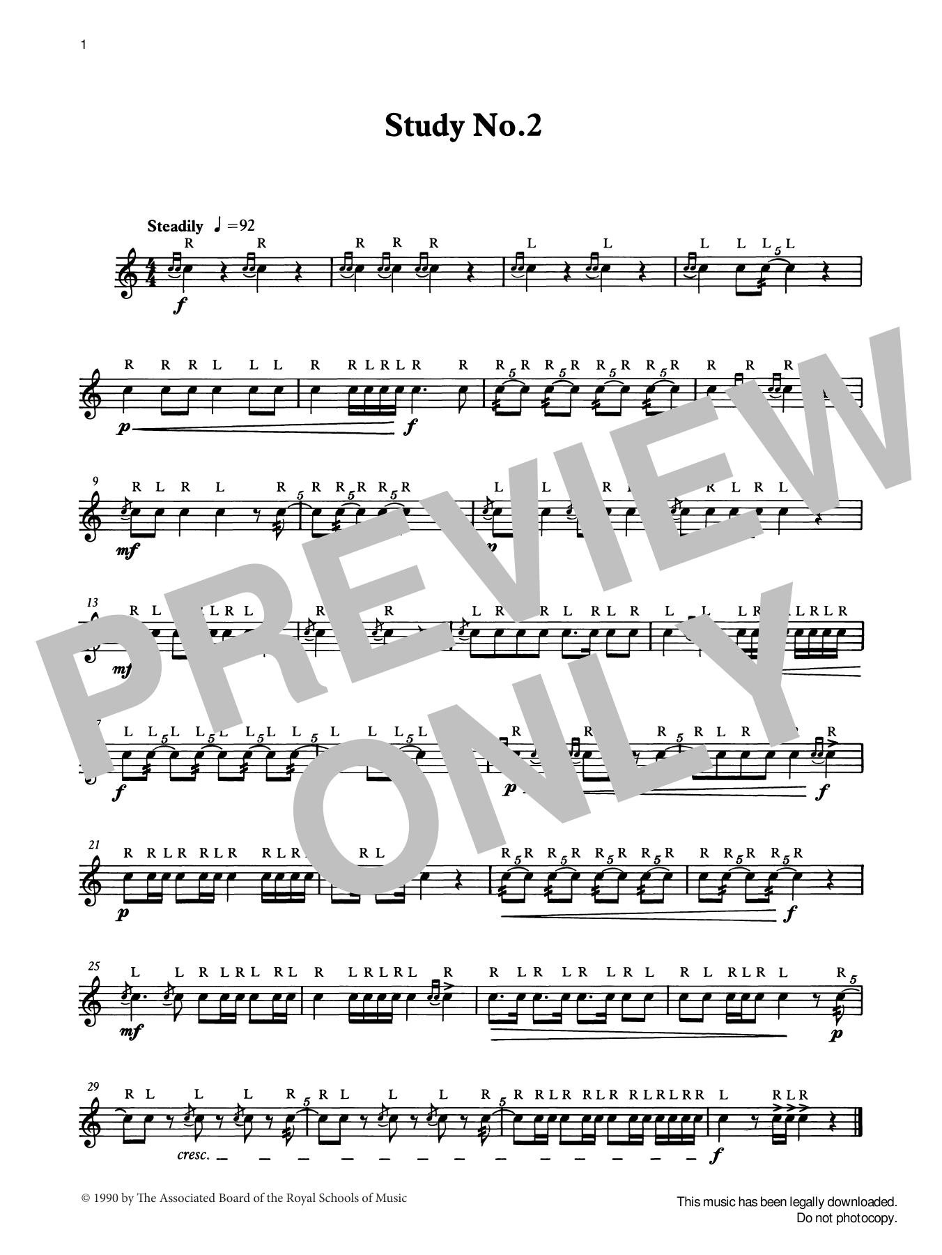 Ian Wright, Alwyn Green and Kevin Hathaway Study No.2 from Graded Music for Snare Drum, Book I Sheet Music Notes & Chords for Percussion Solo - Download or Print PDF