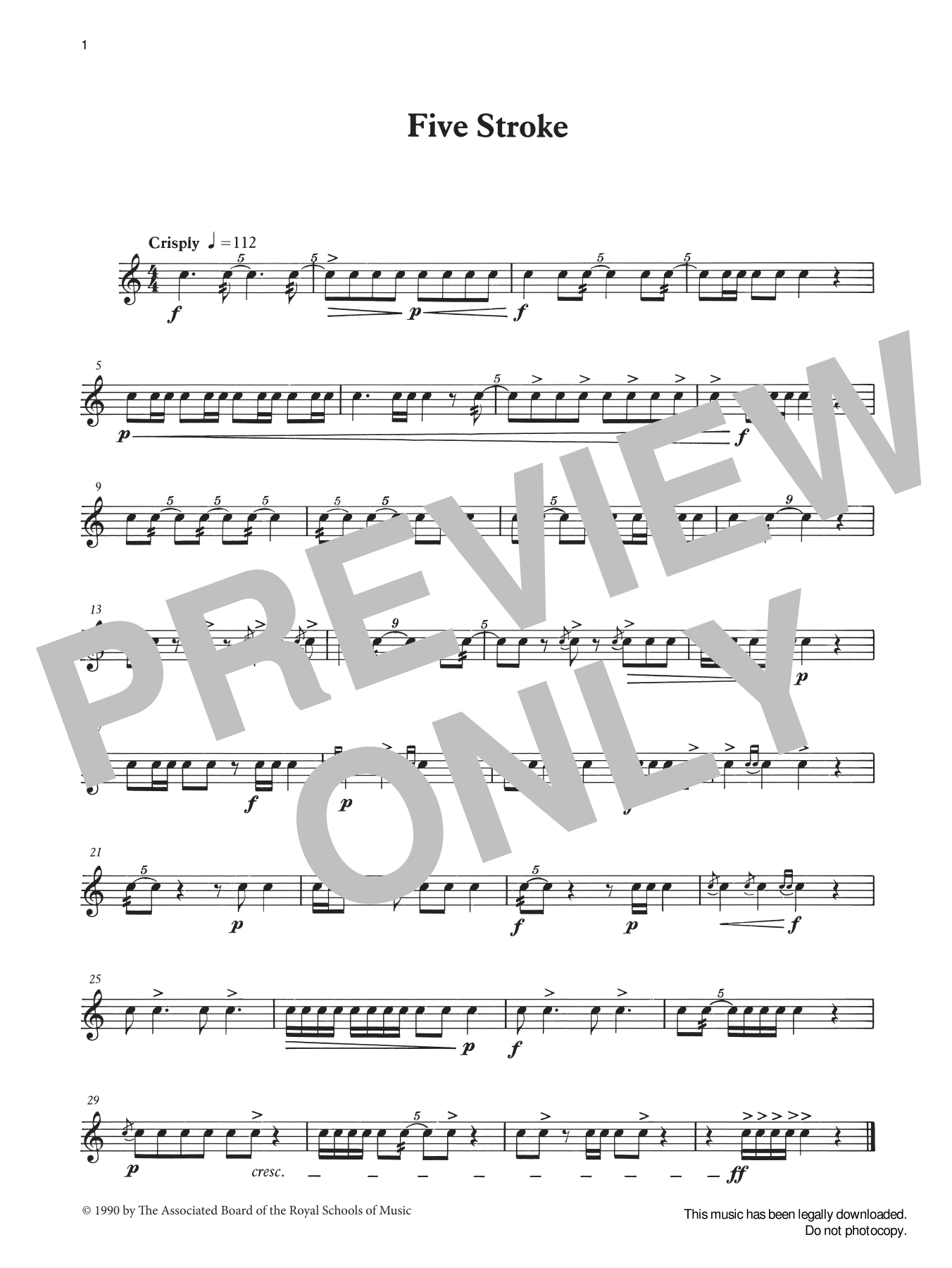 Ian Wright and Kevin Hathaway Five Stroke from Graded Music for Snare Drum, Book II Sheet Music Notes & Chords for Percussion Solo - Download or Print PDF