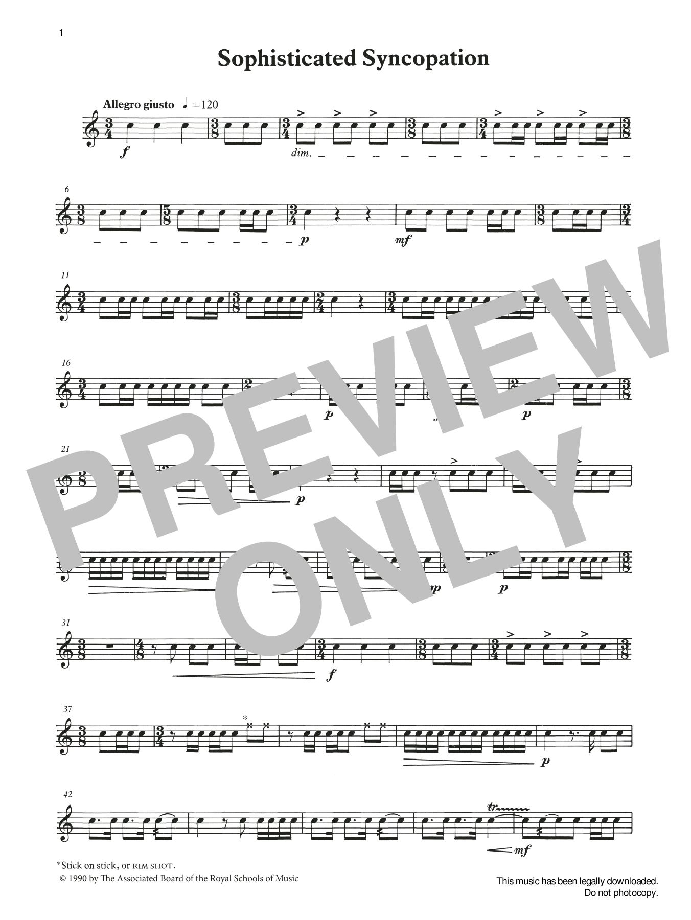 Ian Wright and Kevin Hathaway Sophisticated Syncopation from Graded Music for Snare Drum, Book III Sheet Music Notes & Chords for Percussion Solo - Download or Print PDF