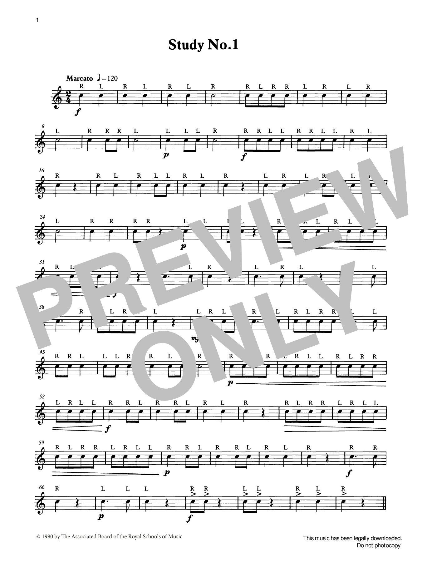Ian Wright and Kevin Hathaway Study No.1 from Graded Music for Snare Drum, Book I Sheet Music Notes & Chords for Percussion Solo - Download or Print PDF