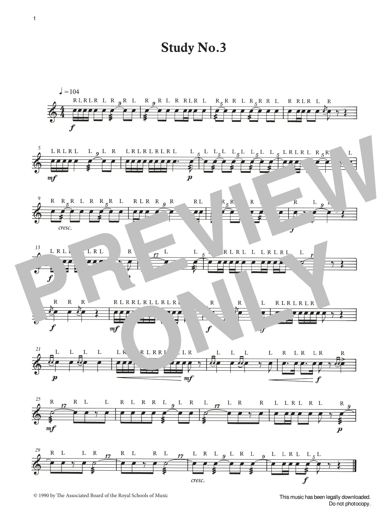 Ian Wright and Kevin Hathaway Study No.3 from Graded Music for Snare Drum, Book II Sheet Music Notes & Chords for Percussion Solo - Download or Print PDF