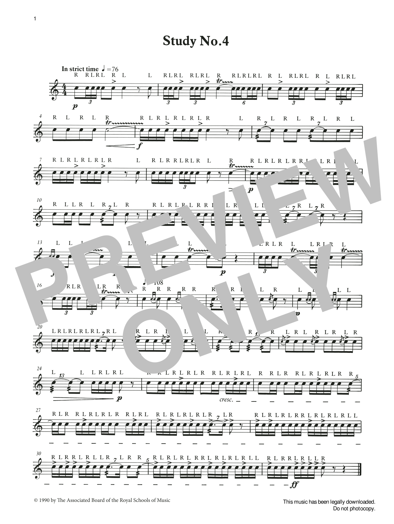 Ian Wright and Kevin Hathaway Study No.4 from Graded Music for Snare Drum, Book II Sheet Music Notes & Chords for Percussion Solo - Download or Print PDF