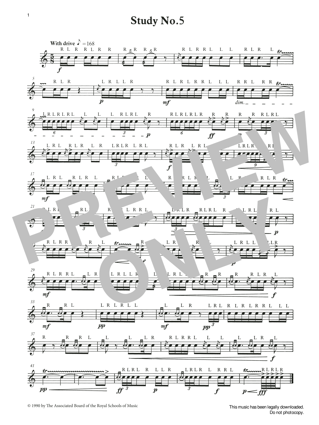 Ian Wright and Kevin Hathaway Study No.5 from Graded Music for Snare Drum, Book III Sheet Music Notes & Chords for Percussion Solo - Download or Print PDF