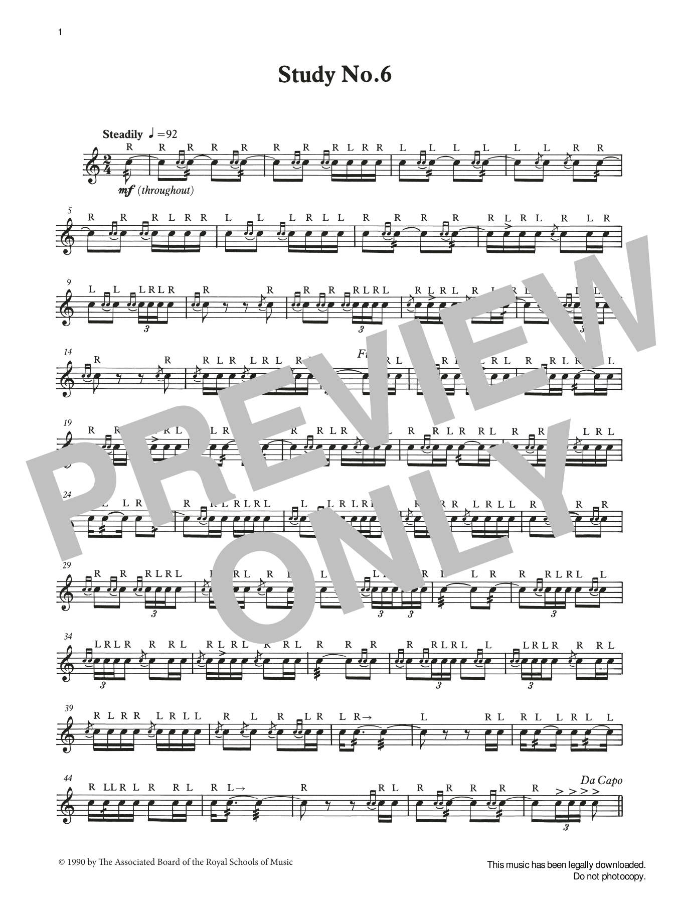 Ian Wright and Kevin Hathaway Study No.6 from Graded Music for Snare Drum, Book III Sheet Music Notes & Chords for Percussion Solo - Download or Print PDF