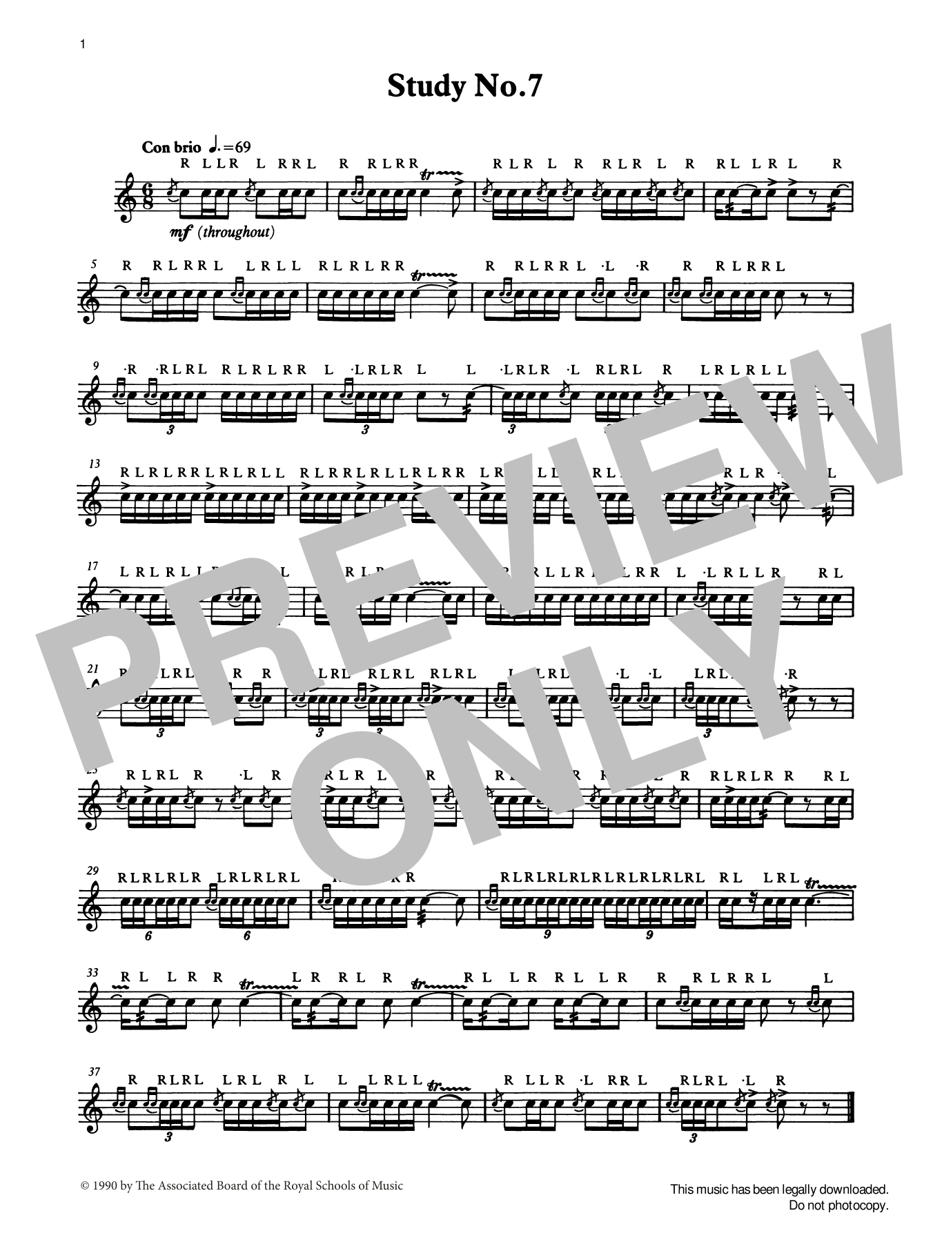 Ian Wright and Kevin Hathaway Study No.7 from Graded Music for Snare Drum, Book IV Sheet Music Notes & Chords for Percussion Solo - Download or Print PDF