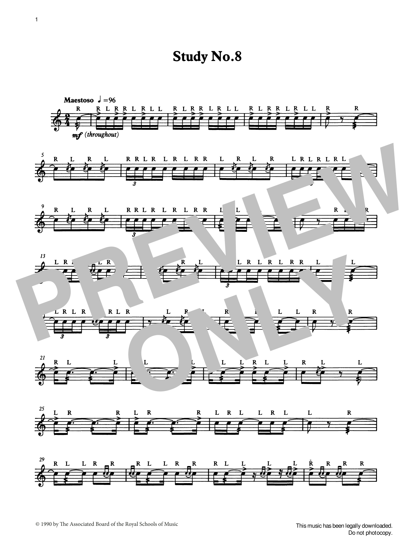 Ian Wright and Kevin Hathaway Study No.8 from Graded Music for Snare Drum, Book IV Sheet Music Notes & Chords for Percussion Solo - Download or Print PDF