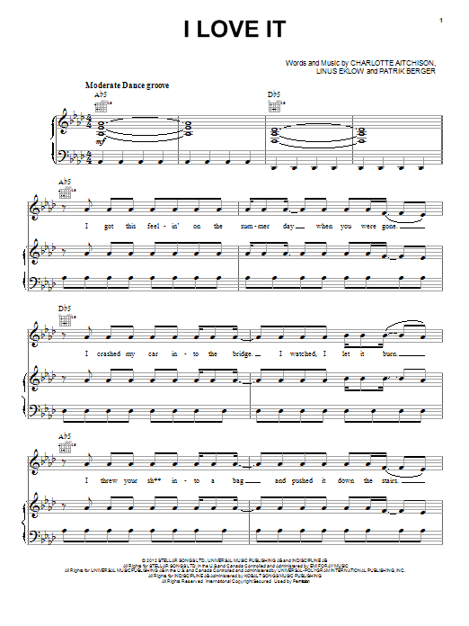 Icona Pop I Love It Sheet Music Notes & Chords for Piano, Vocal & Guitar (Right-Hand Melody) - Download or Print PDF