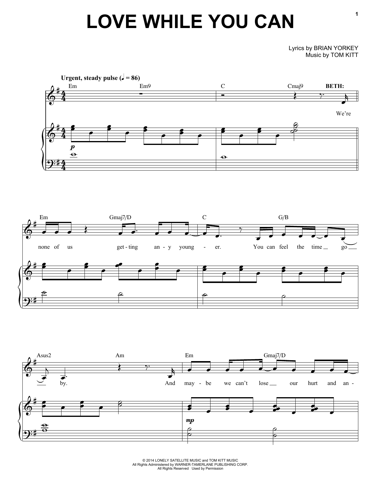 Idina Menzel & Company Love While You Can (from If/Then: A New Musical) Sheet Music Notes & Chords for Piano & Vocal - Download or Print PDF