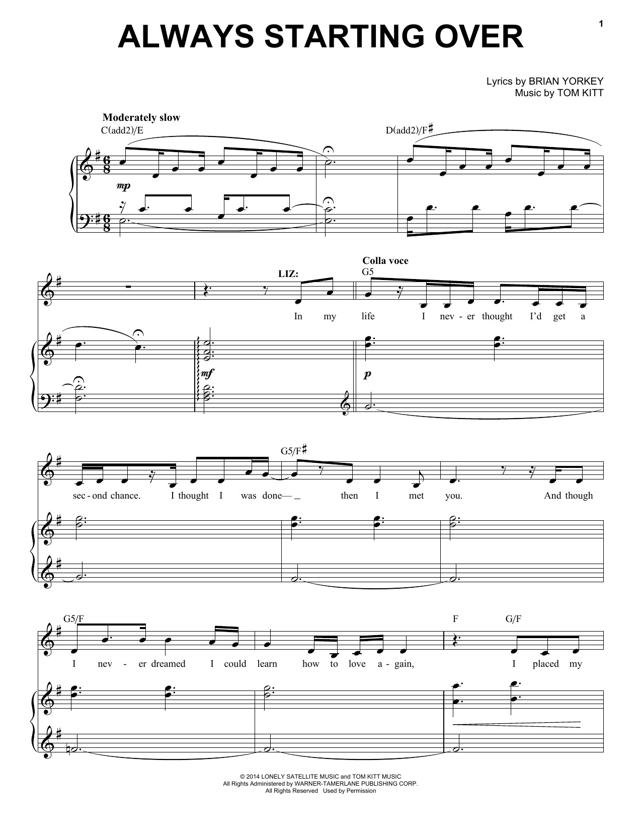 Idina Menzel Always Starting Over (from If/Then: A New Musical) Sheet Music Notes & Chords for Melody Line, Lyrics & Chords - Download or Print PDF