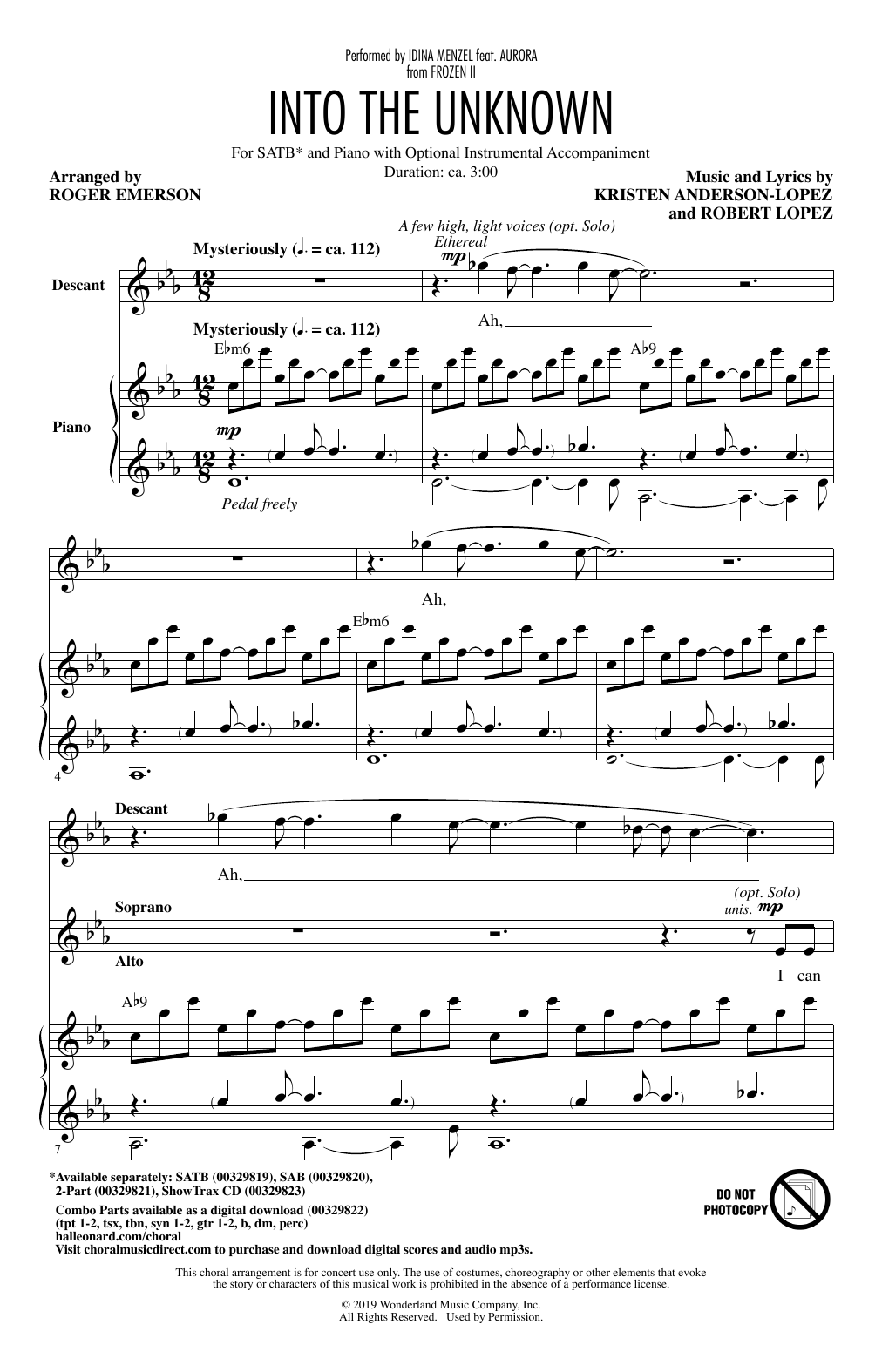 Idina Menzel and AURORA Into The Unknown (from Disney's Frozen 2) (arr. Roger Emerson) Sheet Music Notes & Chords for SATB Choir - Download or Print PDF