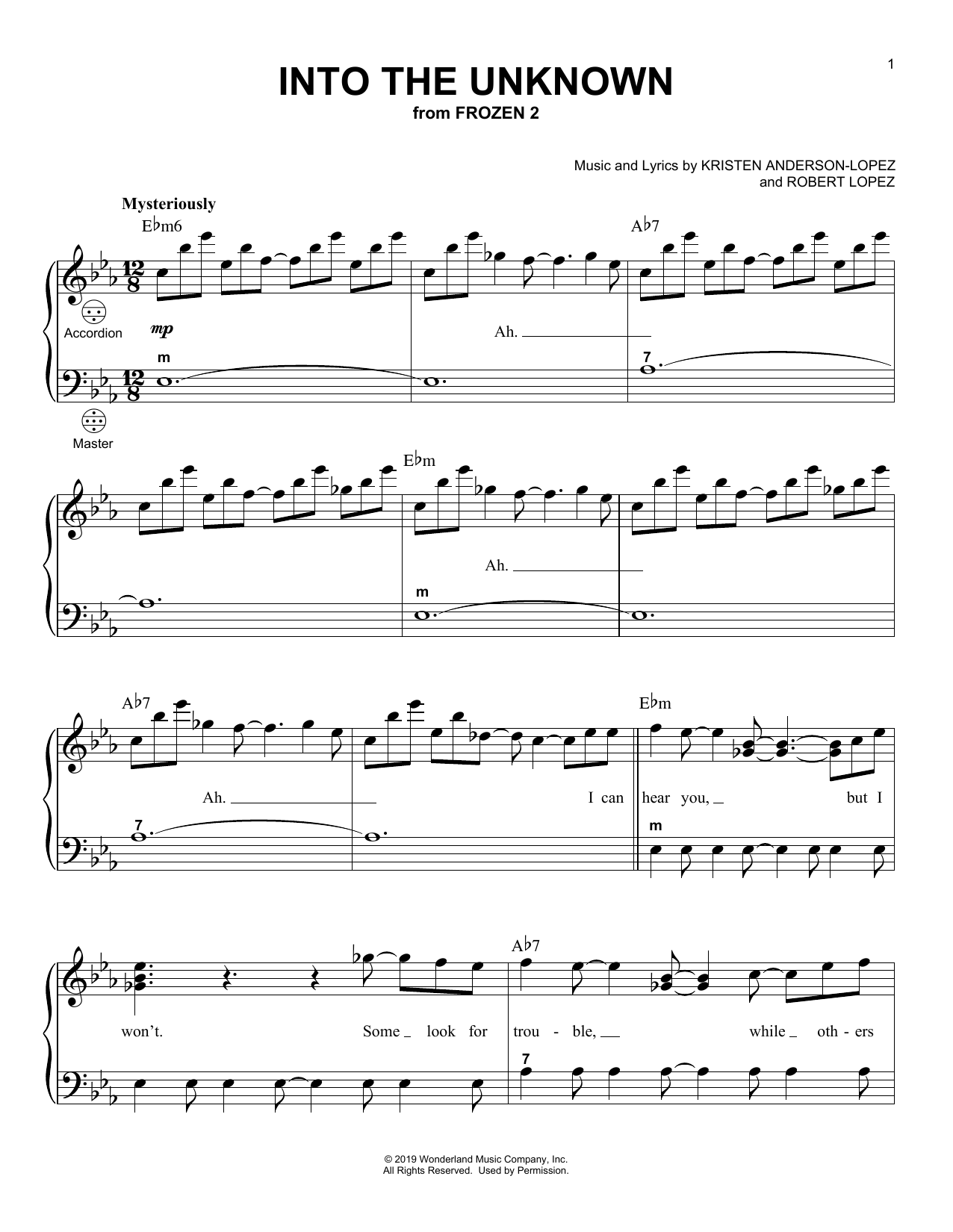 Idina Menzel and AURORA Into The Unknown (from Frozen 2) Sheet Music Notes & Chords for Very Easy Piano - Download or Print PDF