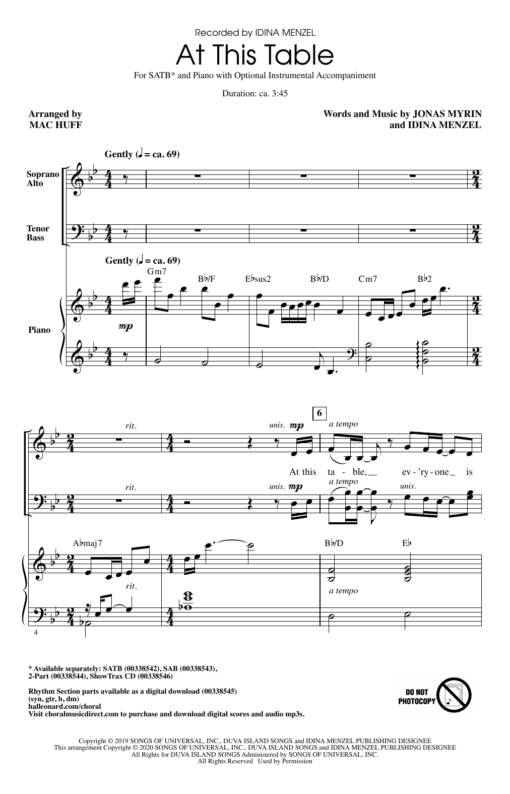 Idina Menzel At This Table (arr. Mac Huff) Sheet Music Notes & Chords for SATB Choir - Download or Print PDF