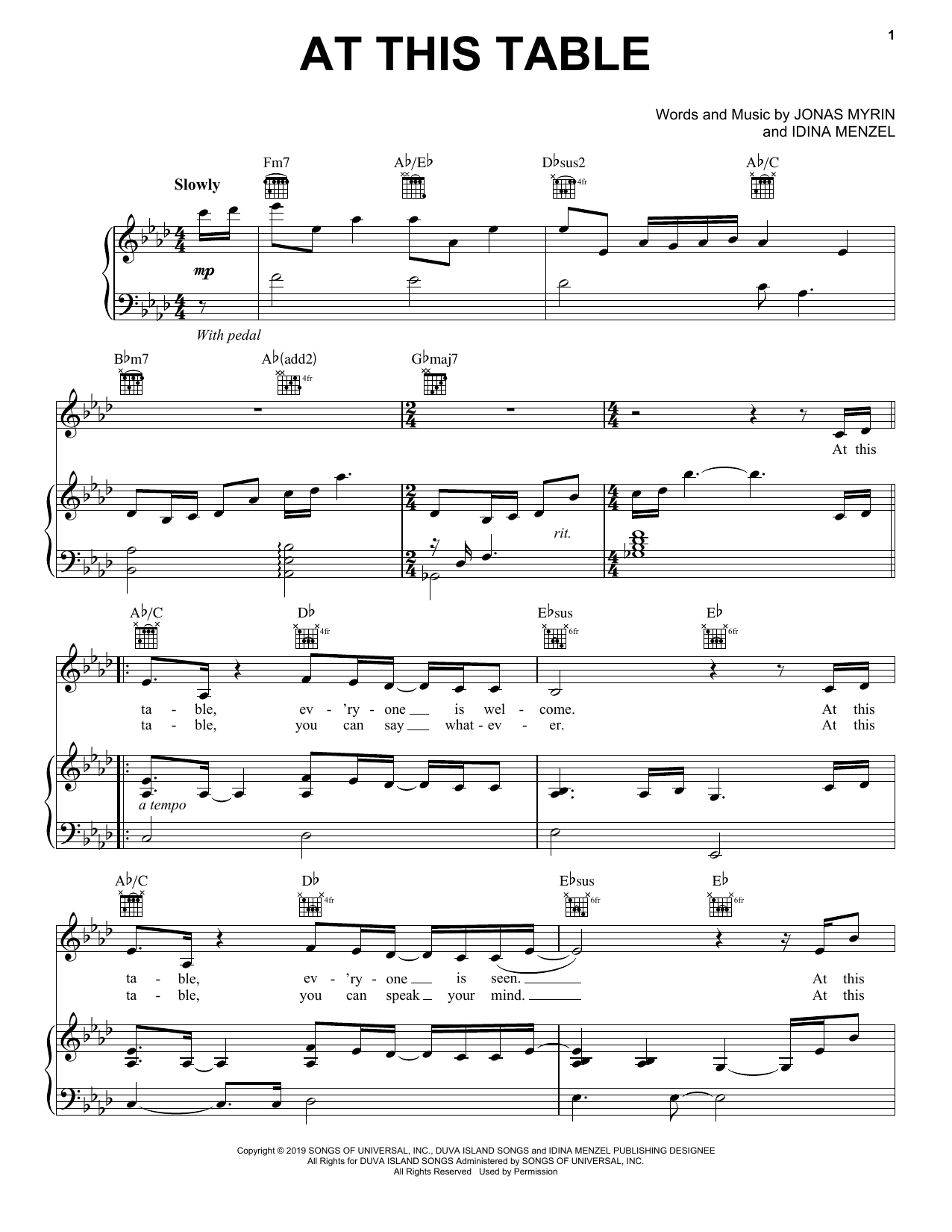Idina Menzel At This Table Sheet Music Notes & Chords for Piano, Vocal & Guitar (Right-Hand Melody) - Download or Print PDF