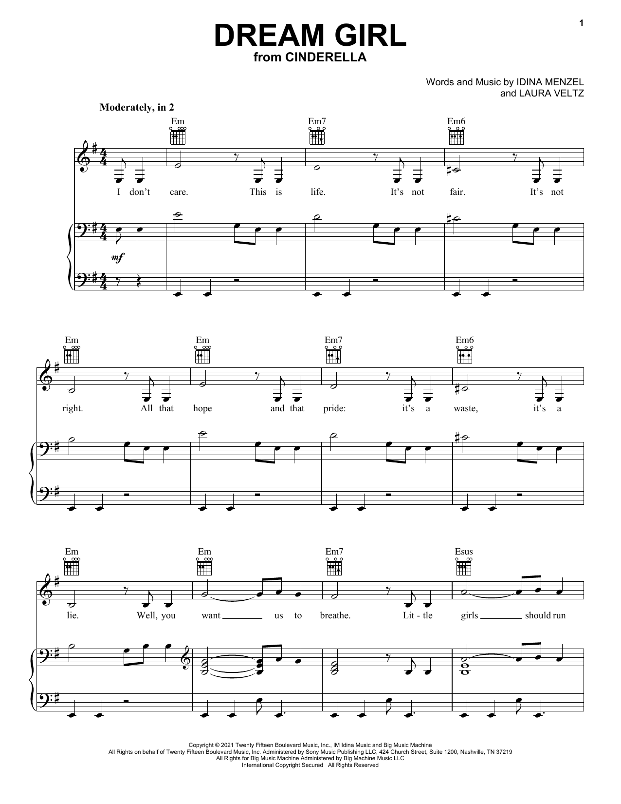 Idina Menzel Dream Girl (from the Amazon Original Movie Cinderella) Sheet Music Notes & Chords for Piano, Vocal & Guitar (Right-Hand Melody) - Download or Print PDF