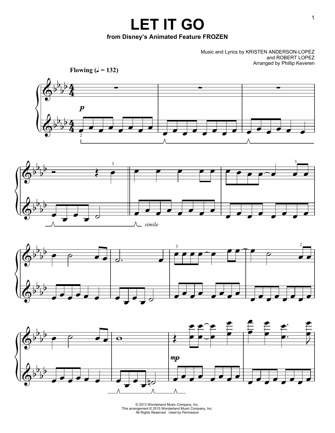 Idina Menzel Let It Go [Classical version] (from Frozen) (arr. Phillip Keveren) Sheet Music Notes & Chords for Easy Piano - Download or Print PDF