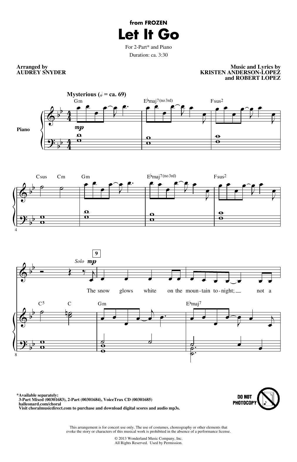 Idina Menzel Let It Go (from Frozen) (arr. Audrey Snyder) Sheet Music Notes & Chords for 3-Part Mixed Choir - Download or Print PDF
