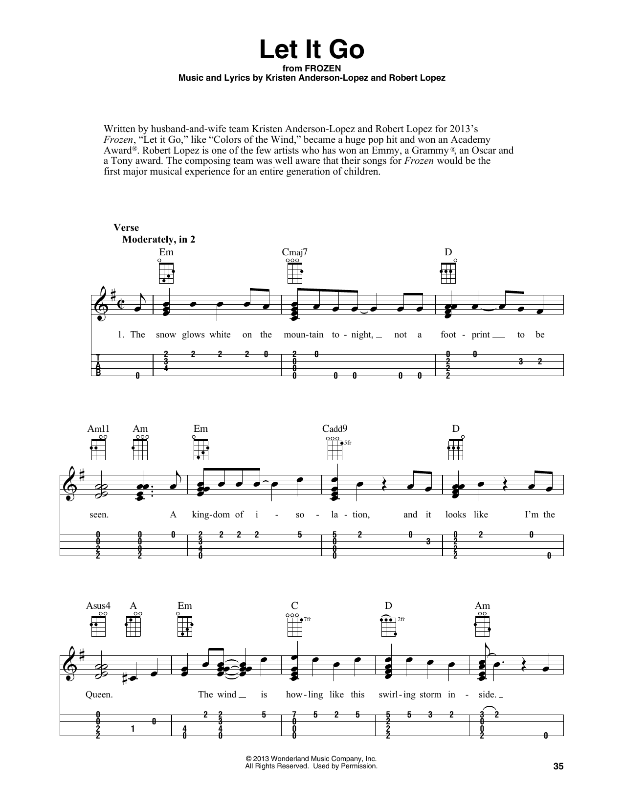 Idina Menzel Let It Go (from Frozen) (arr. Fred Sokolow) Sheet Music Notes & Chords for Easy Ukulele Tab - Download or Print PDF