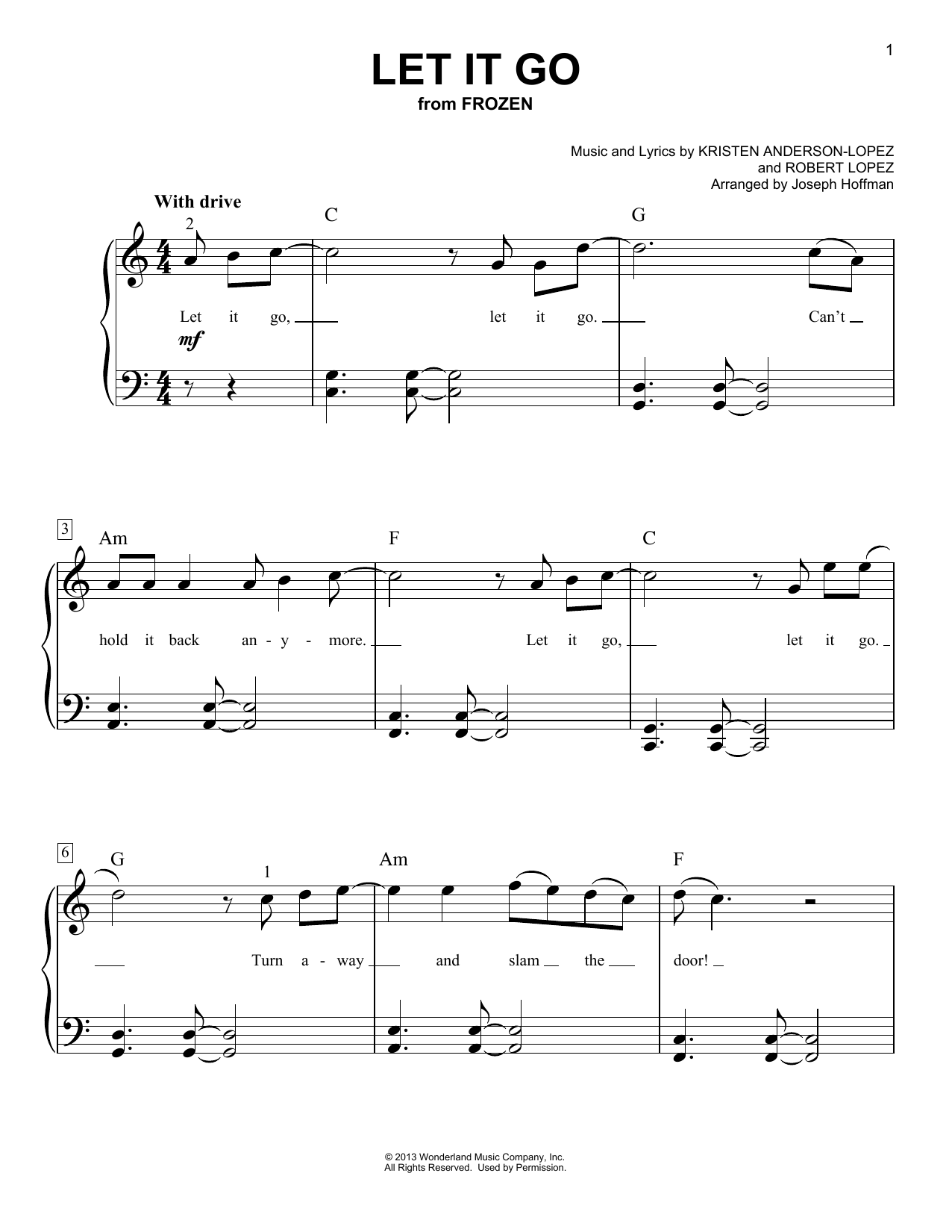Idina Menzel Let It Go (from Frozen) (arr. Joseph Hoffman) Sheet Music Notes & Chords for Easy Piano - Download or Print PDF