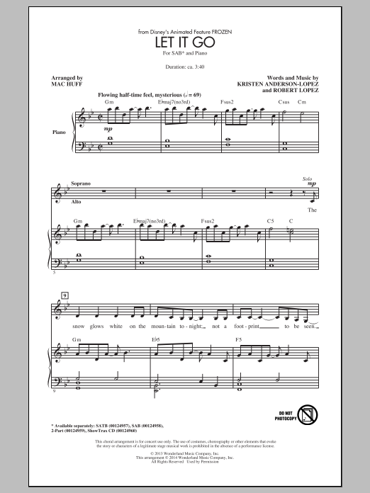 Idina Menzel Let It Go (from Frozen) (arr. Mac Huff) Sheet Music Notes & Chords for 2-Part Choir - Download or Print PDF