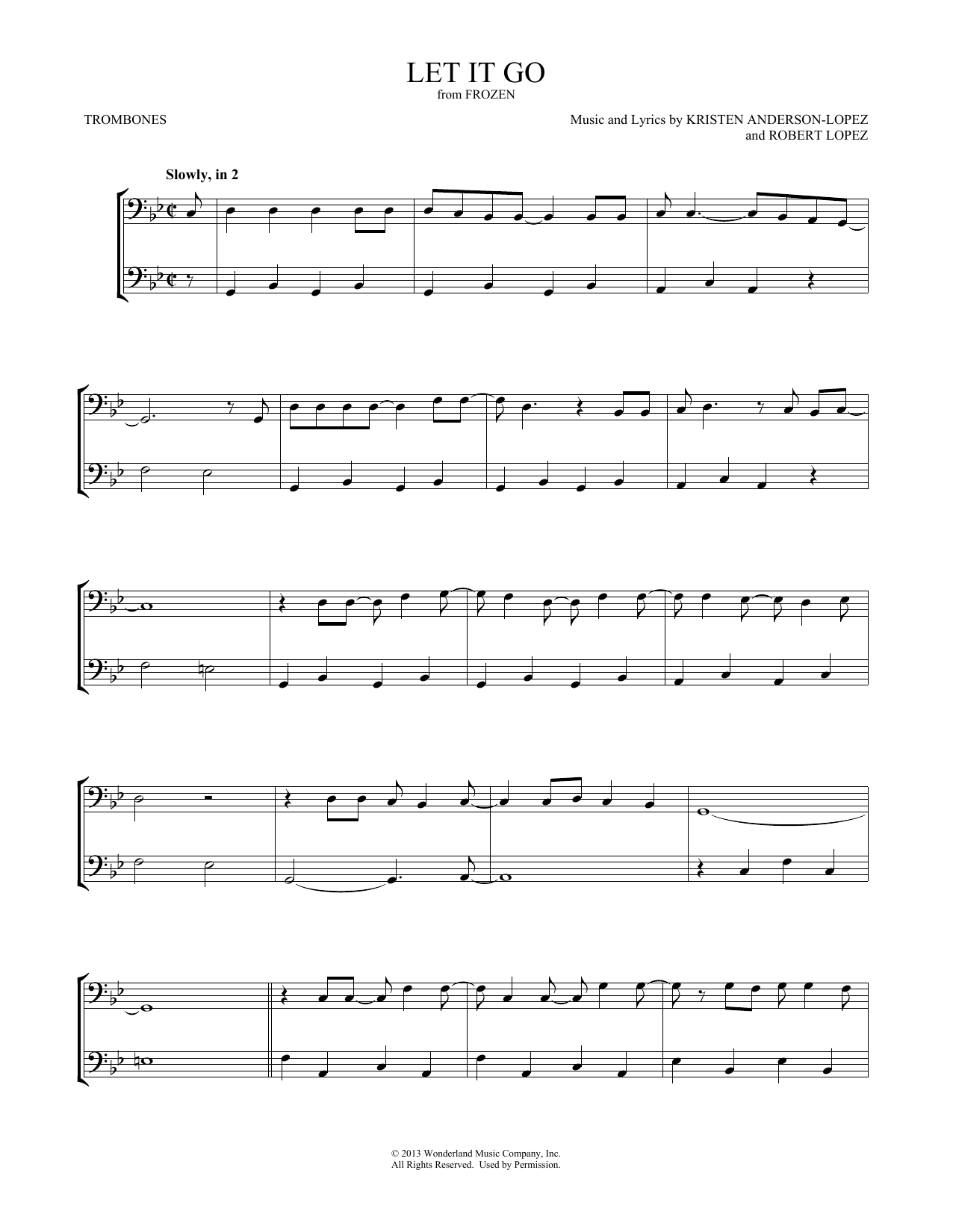 Idina Menzel Let It Go (from Frozen) (arr. Mark Phillips) Sheet Music Notes & Chords for Trombone Duet - Download or Print PDF