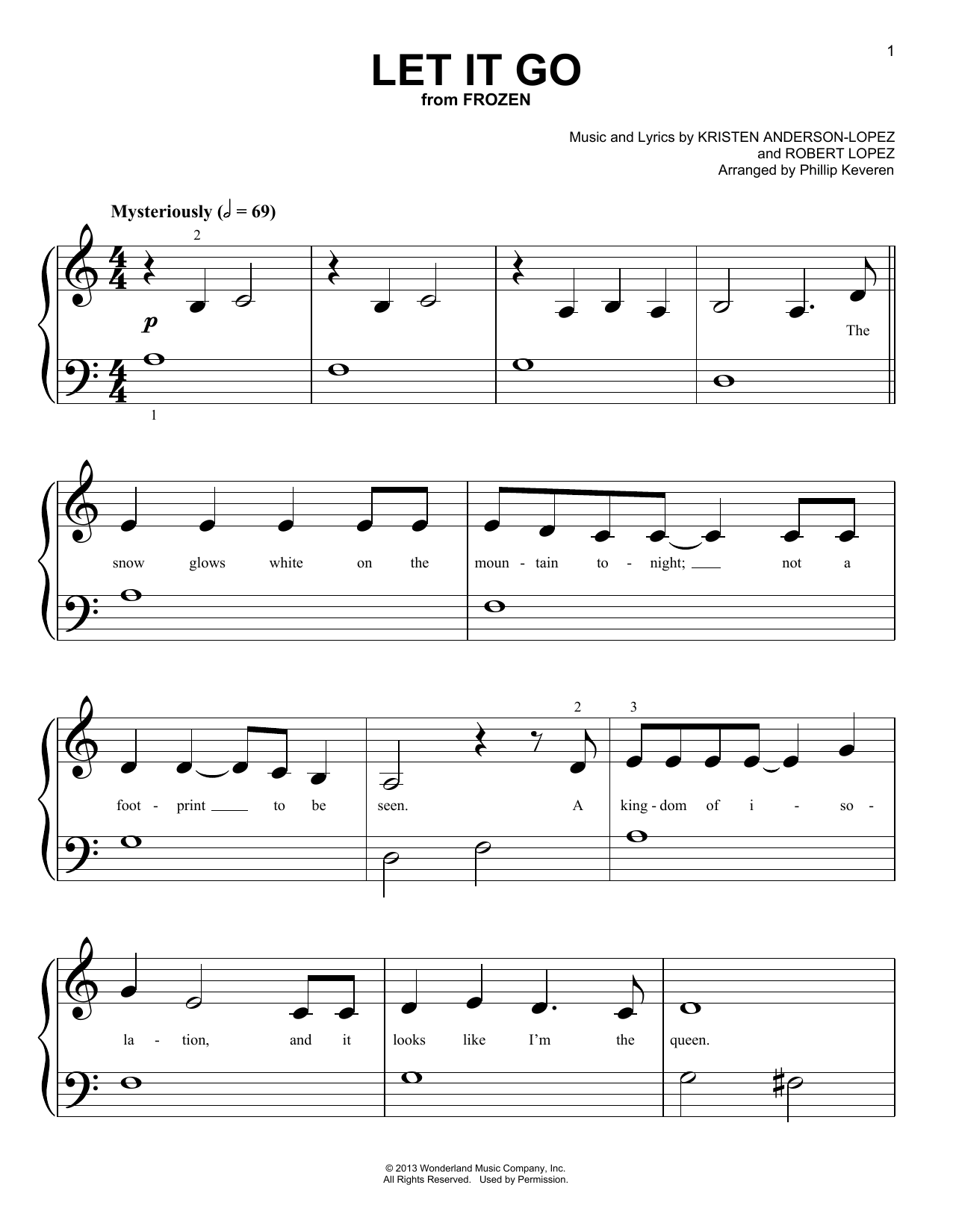 Phillip Keveren Let It Go (from Frozen) Sheet Music Notes & Chords for Piano (Big Notes) - Download or Print PDF