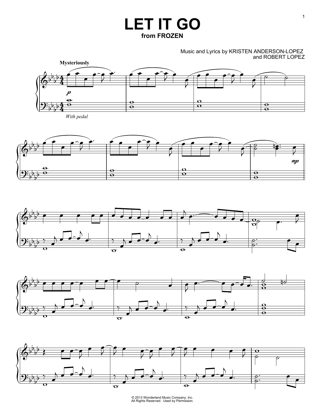 Kristen Anderson-Lopez & Robert Lopez Let It Go (from Frozen) [Classical version] Sheet Music Notes & Chords for Piano Solo - Download or Print PDF