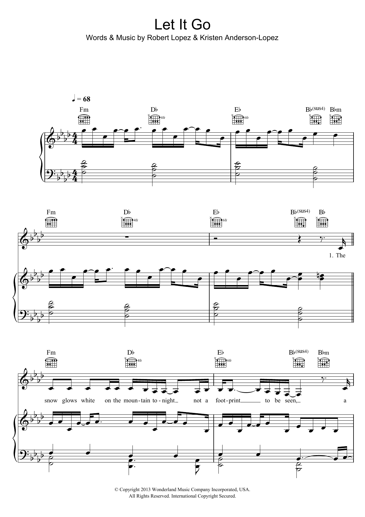 Idina Menzel Let It Go (from Frozen) Sheet Music Notes & Chords for Ukulele Chords/Lyrics - Download or Print PDF