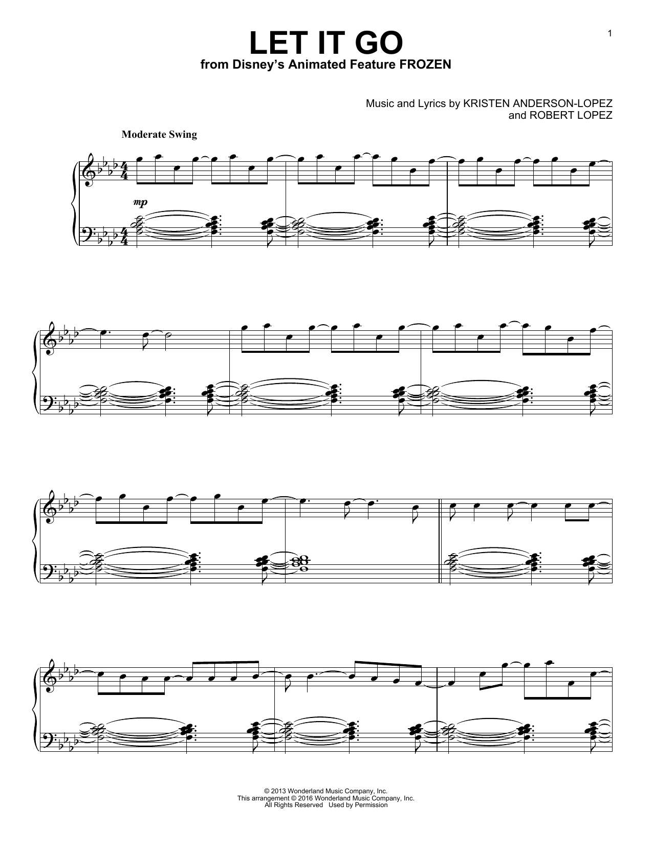 Idina Menzel Let It Go [Jazz version] (from Frozen) Sheet Music Notes & Chords for Piano - Download or Print PDF