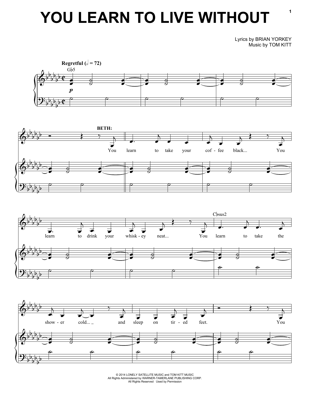 Idina Menzel You Learn To Live Without (from If/Then: A New Musical) Sheet Music Notes & Chords for Piano & Vocal - Download or Print PDF