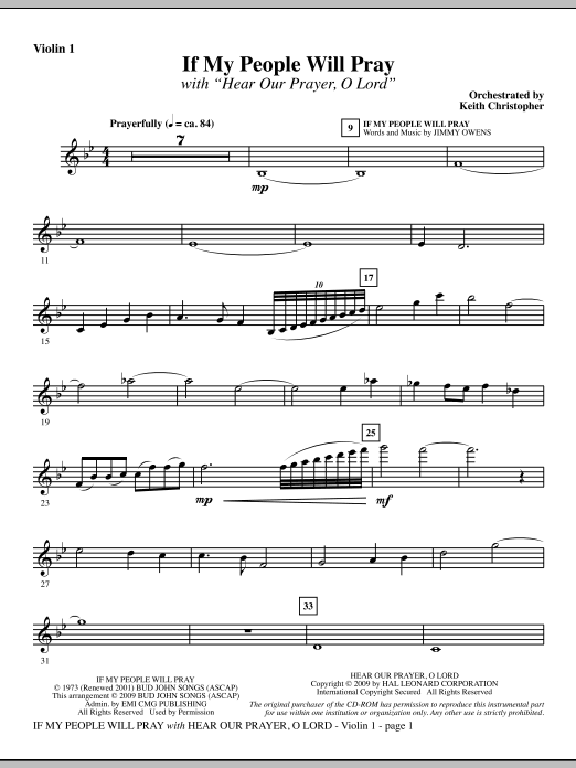 Keith Christopher If My People Will Pray With Hear Our Prayer O Lord Violin 1 Sheet Music Download Pdf Score 284291