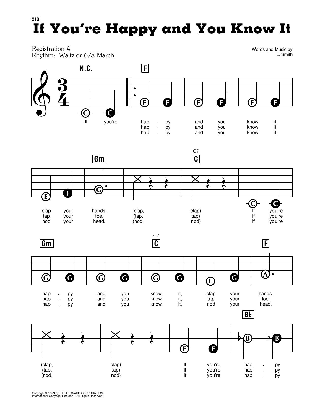 L Smith If You Re Happy And You Know It Sheet Music Download Pdf Score 438820