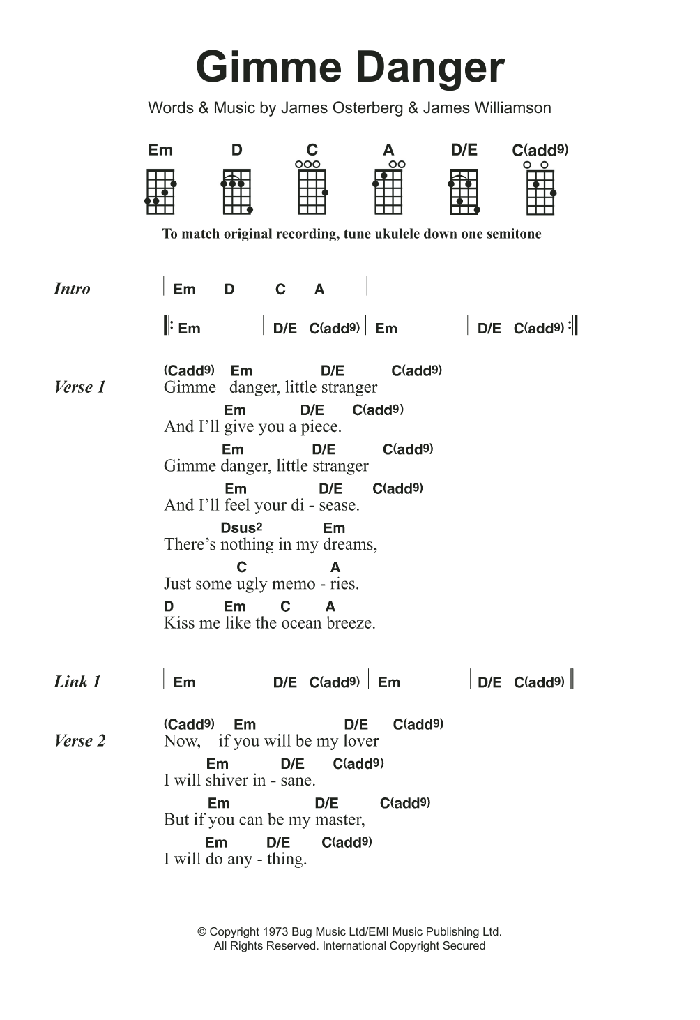 Iggy & The Stooges Gimme Danger Sheet Music Notes & Chords for Ukulele - Download or Print PDF