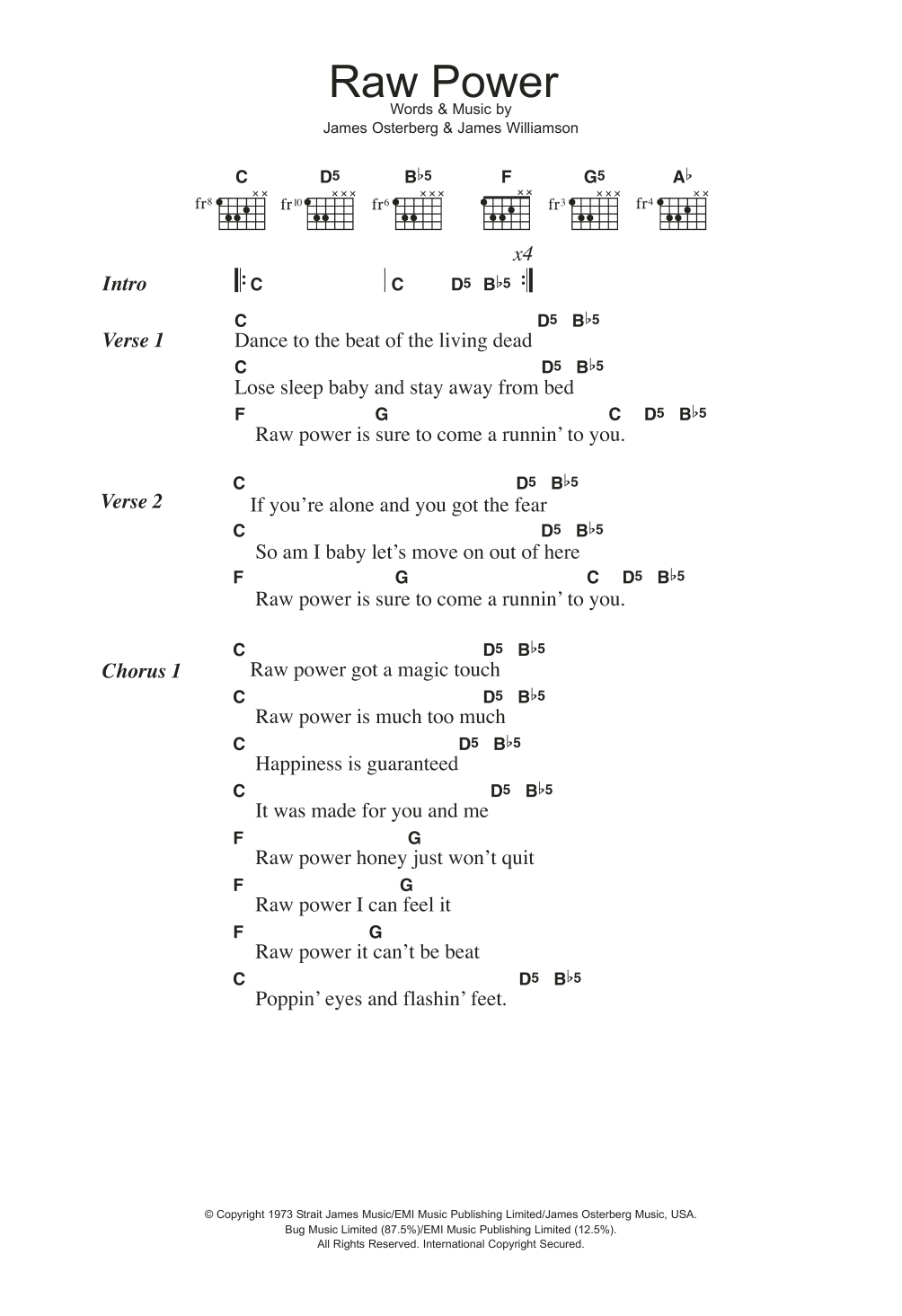Iggy Pop Raw Power Sheet Music Notes & Chords for Lyrics & Chords - Download or Print PDF