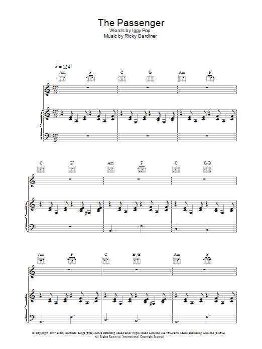 Iggy Pop The Passenger Sheet Music Notes & Chords for Beginner Piano - Download or Print PDF