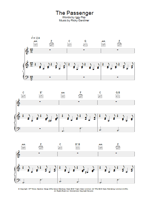 Iggy Pop The Passenger Sheet Music Notes & Chords for Lyrics & Chords - Download or Print PDF