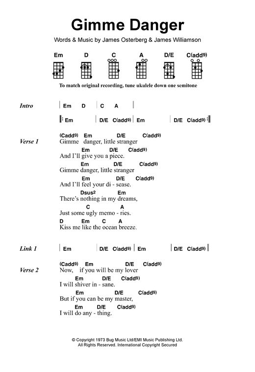 Iggy & The Stooges Gimme Danger Sheet Music Notes & Chords for Ukulele - Download or Print PDF