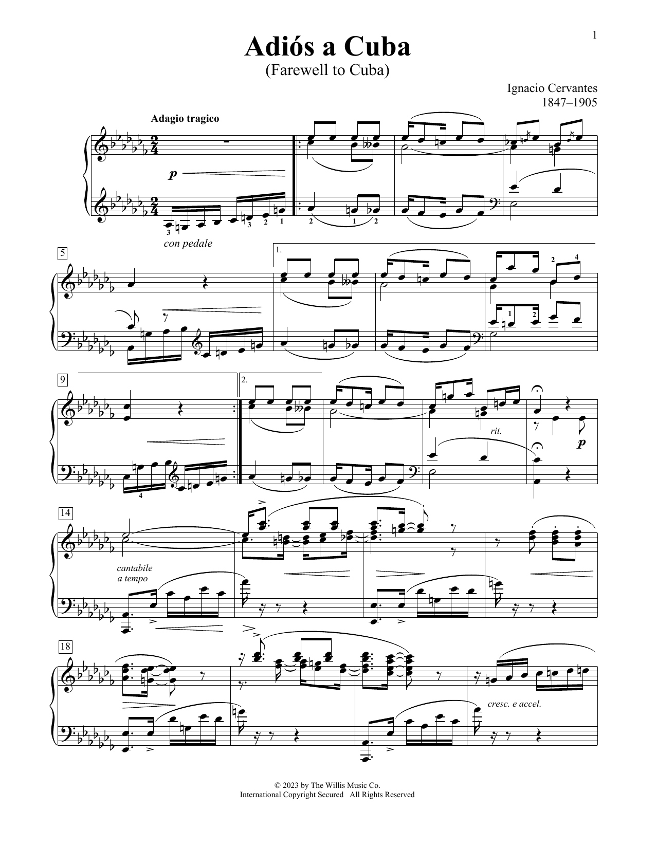 Ignacio Cervantes Adios A Cuba (Farewell To Cuba) Sheet Music Notes & Chords for Educational Piano - Download or Print PDF