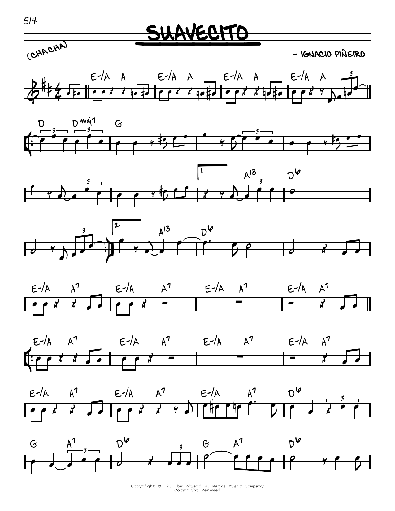 Ignacio Pineiro Suavecito Sheet Music Notes & Chords for Real Book – Melody & Chords - Download or Print PDF