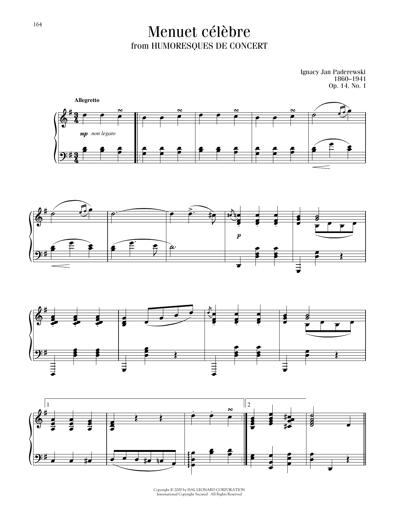 Ignacy Jan Paderewski Minuet In G (Menuet) Sheet Music Notes & Chords for Piano Solo - Download or Print PDF
