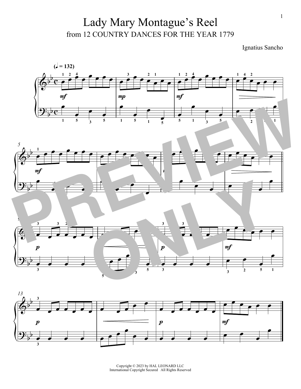 Ignatius Sancho Lady Mary Montague's Reel Sheet Music Notes & Chords for Piano Solo - Download or Print PDF