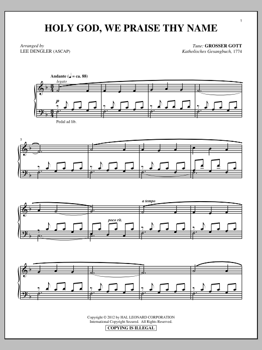 Ignaz Franz Holy God, We Praise Thy Name Sheet Music Notes & Chords for Piano - Download or Print PDF