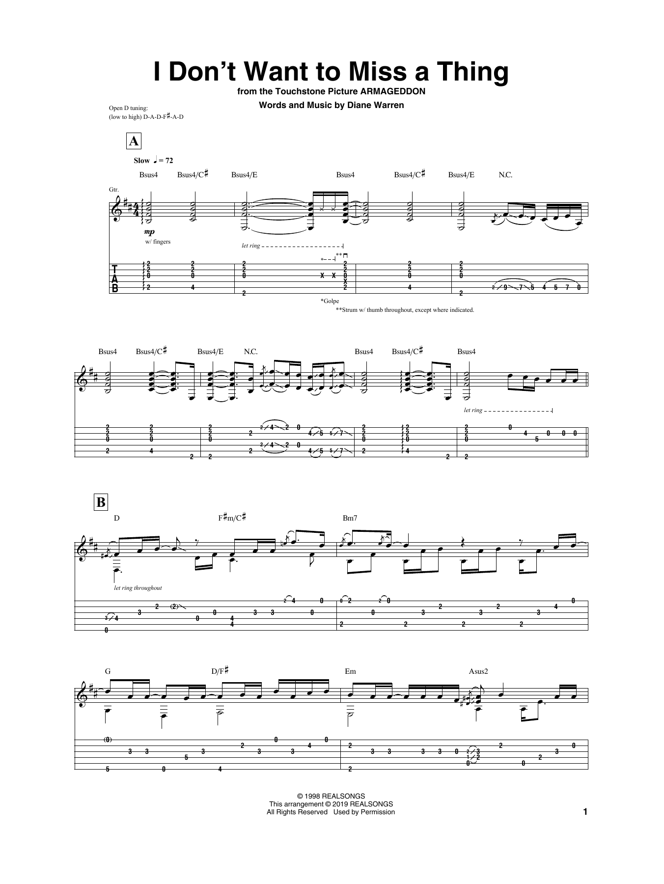 Igor Presnyakov I Don't Want To Miss A Thing Sheet Music Notes & Chords for Guitar Tab - Download or Print PDF