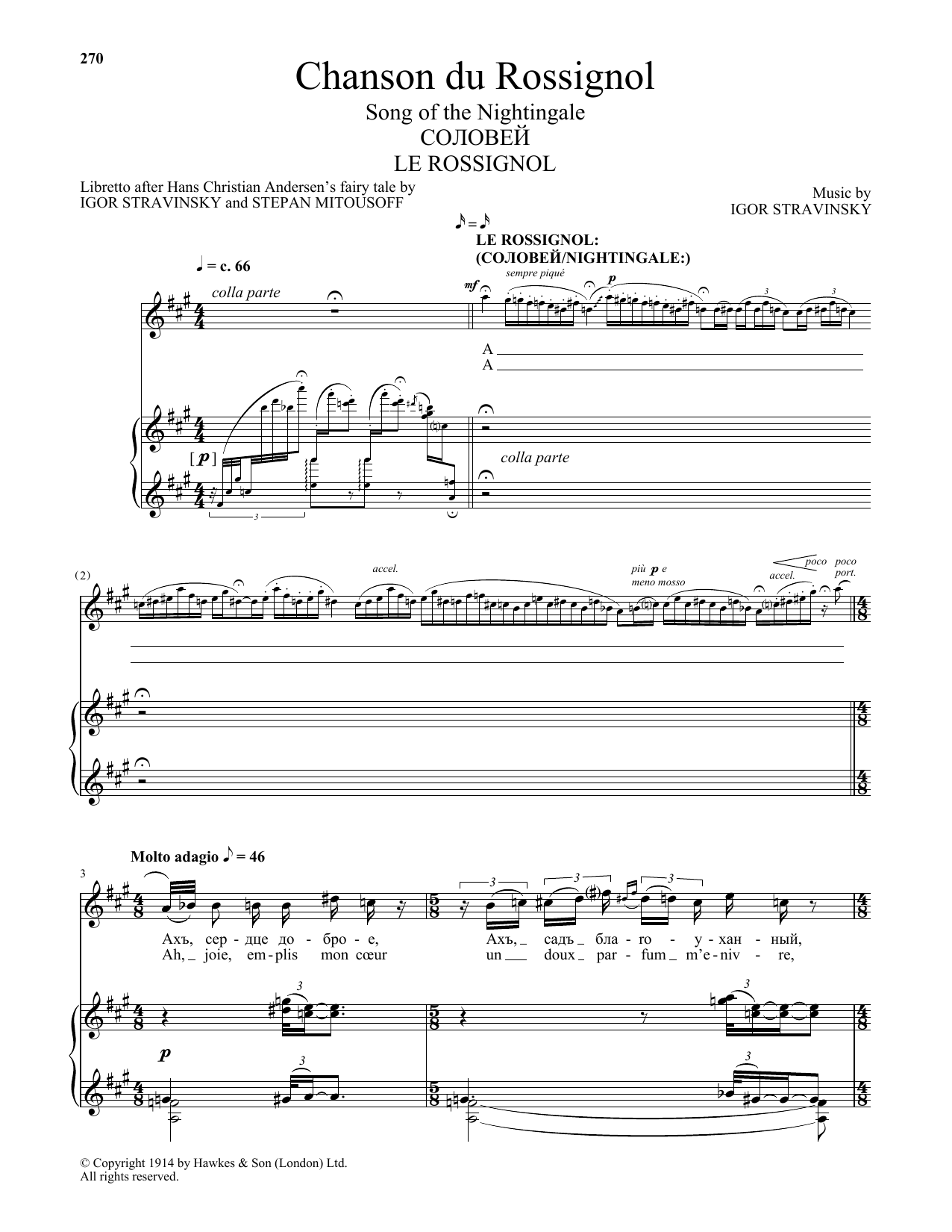 Igor Stravinsky Chanson du Rossignol (Song Of The Nightingale) Sheet Music Notes & Chords for Piano & Vocal - Download or Print PDF