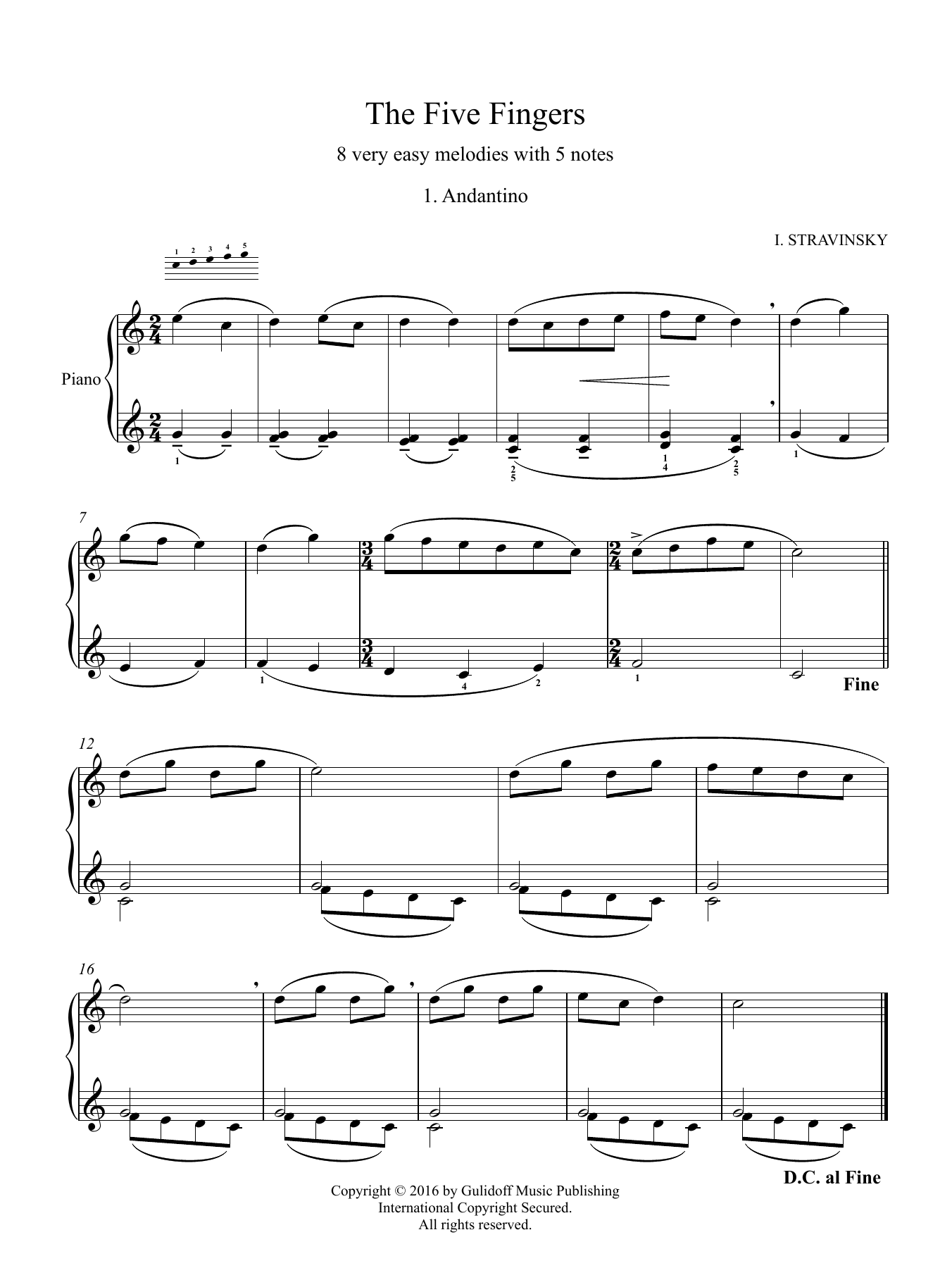 Igor Stravinsky Five Fingers (Les cinq doigts) all Sheet Music Notes & Chords for Piano Solo - Download or Print PDF