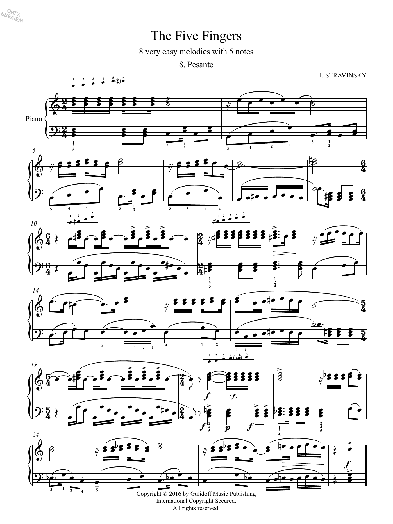 Igor Stravinsky Five Fingers: 8. Pesante Sheet Music Notes & Chords for Piano Solo - Download or Print PDF