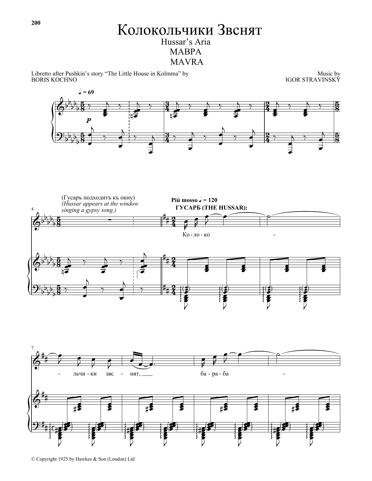 Igor Stravinsky Hussar's Aria Sheet Music Notes & Chords for Piano & Vocal - Download or Print PDF