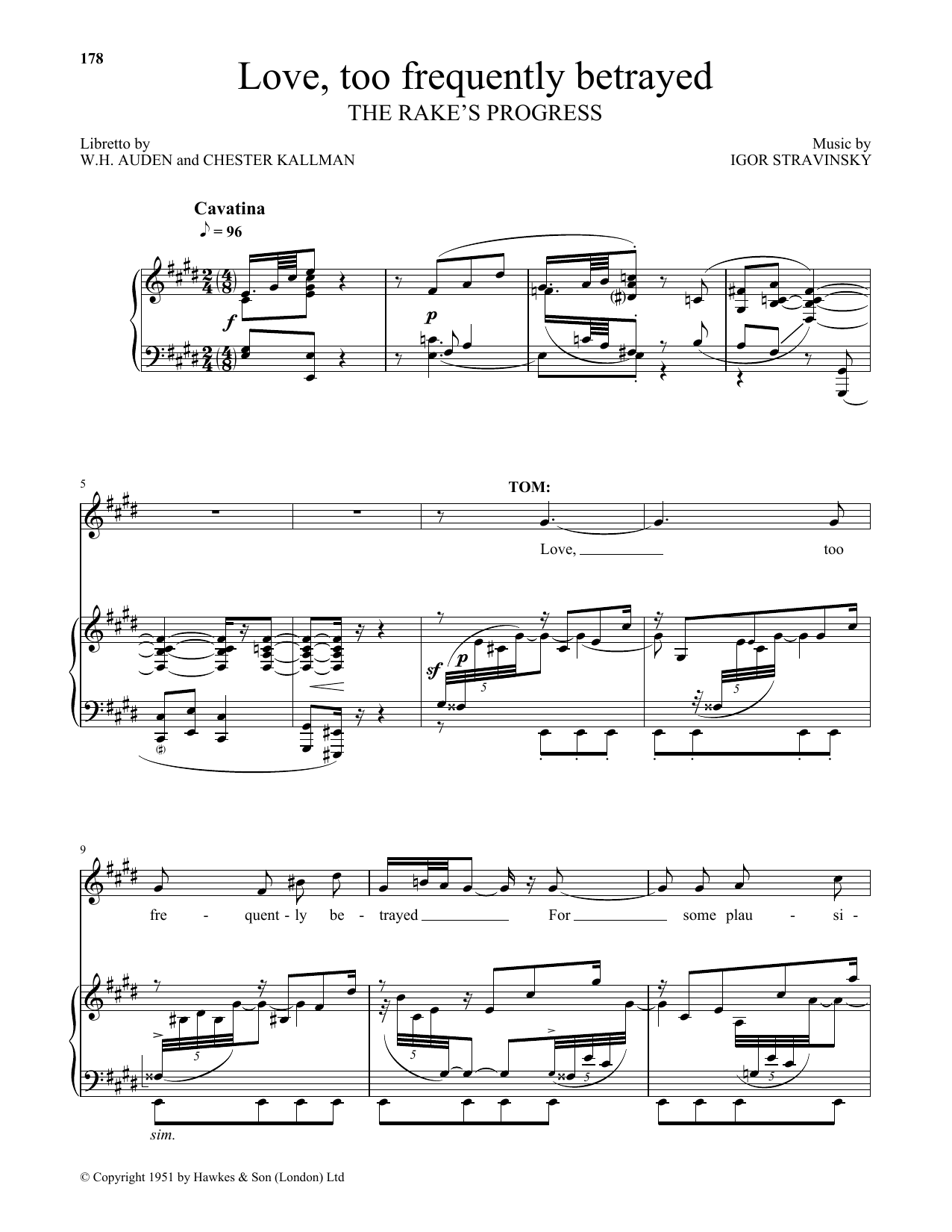 Igor Stravinsky Love, Too Frequently Betrayed Sheet Music Notes & Chords for Piano & Vocal - Download or Print PDF Igor Stravinsky Love, Too Frequently Betrayed Sheet Music Notes & Chords for Piano & Vocal - Download or Print PDF