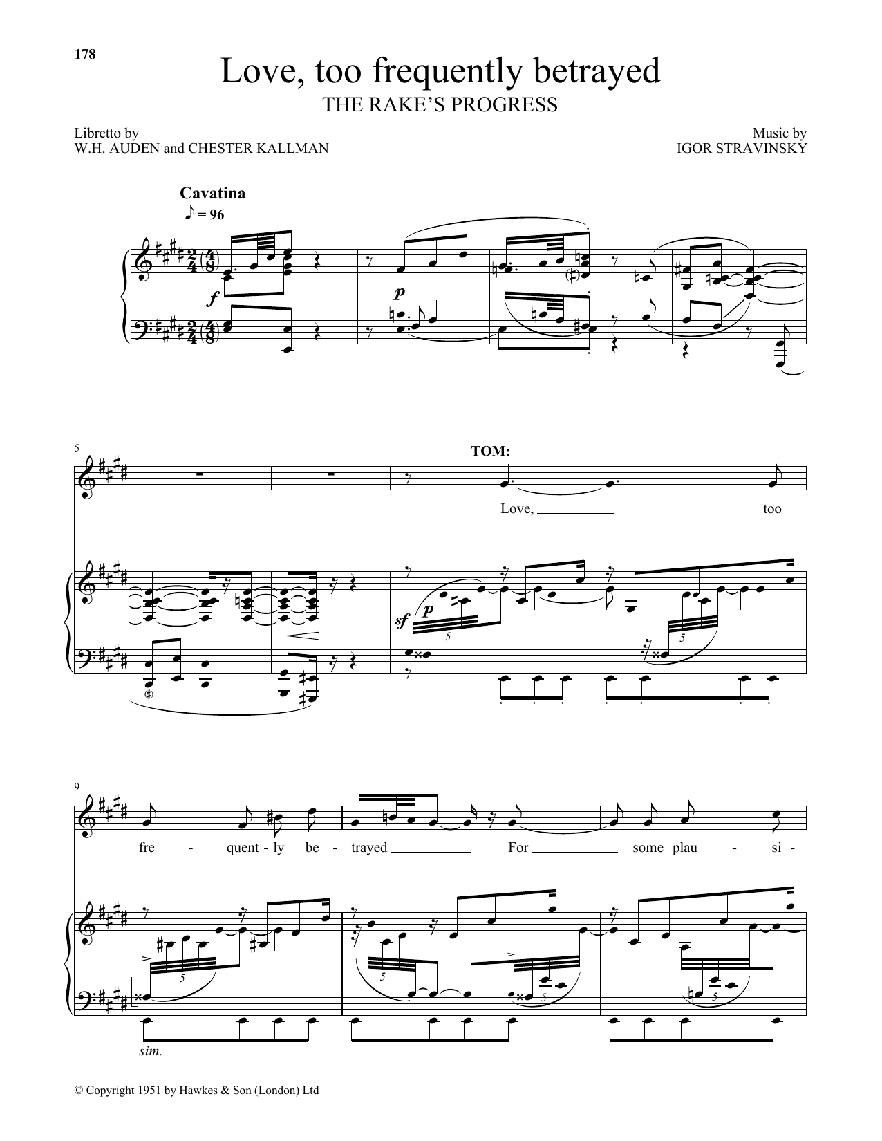 Igor Stravinsky Love, Too Frequently Betrayed Sheet Music Notes & Chords for Piano & Vocal - Download or Print PDF